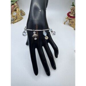 Aurora Borealis Crystal Bracelet Silver Tone Chain Dangle Glass Tassel Vintage